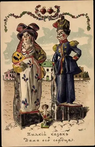 Künstler Litho Mann und Frau in russischen Volkstrachten