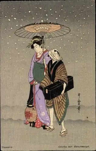 Ak Utamaro, Geisha met dienstmagd, Japan