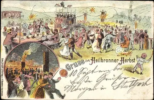 Litho Heilbronn am Neckar, Heilbronner Herbst, Jahrmarkt