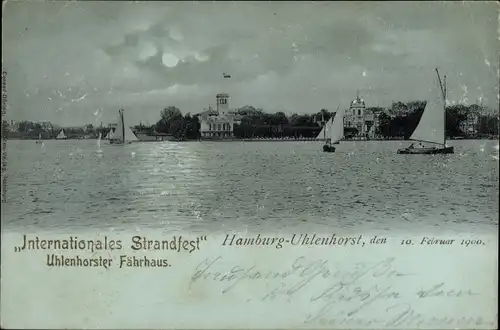 Mondschein Ak Hamburg Nord Uhlenhorst, Internationales Strandfest 1900, Fährhaus