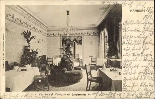 Ak Hamburg Mitte Altstadt, Restaurant Kempinsky, Innenansicht, Jungfernstieg 24