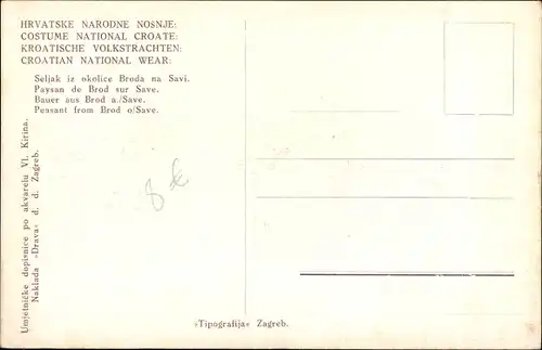 Künstler Ak Hrvatske Narodne Nosnje, Kroatische Volkstrachten, Bauer aus Brod an der Save