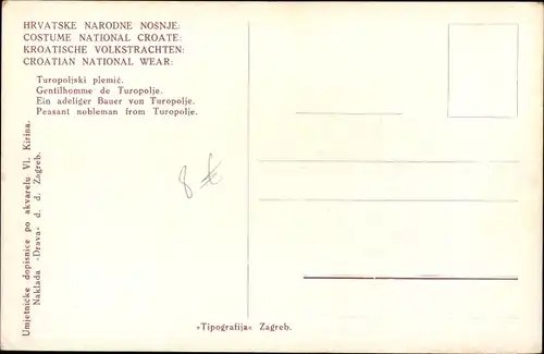 Künstler Ak Hrvatske Narodne Nosnje, Kroatische Volkstrachten, adeliger Bauer von Turopolje