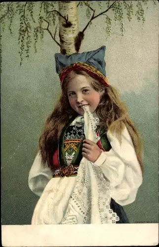 Künstler Ak Norske Nationaldragter, Norwegische Landestracht, Mädchen