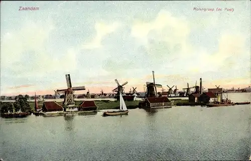 Ak Zaandijk Zaandam Zaanstad Nordholland, Molengroep de Poel, Windmühlen