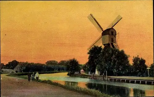 Ak Weesp Nordholland, Windmühle am Kanal, Anwohner