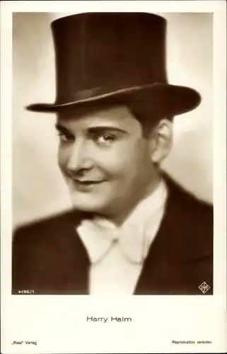 Ak Schauspieler Harry Halm, Portrait mit Zylinder, Ross Verlag 4196/1, UfA