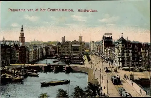 Ak Amsterdam Nordholland Niederlande, Panorama van af het Centraalstation