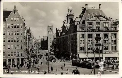 Ak Amsterdam Nordholland Niederlande, Damrak met Beurs