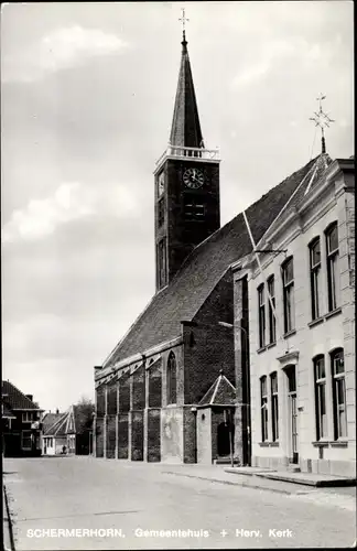 Ak Schermerhorn Nordholland Niederlande, Gemeentehuis, Herv. Kerk