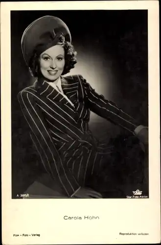 Ak Schauspielerin Carola Höhn, Portrait, Hut