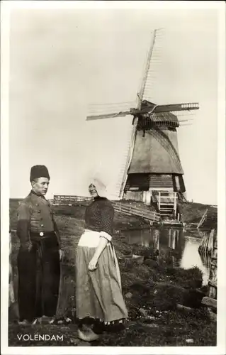 Ak Volendam Nordholland Niederlande, Kinder in niederländischen Trachten, Windmühle, Molen