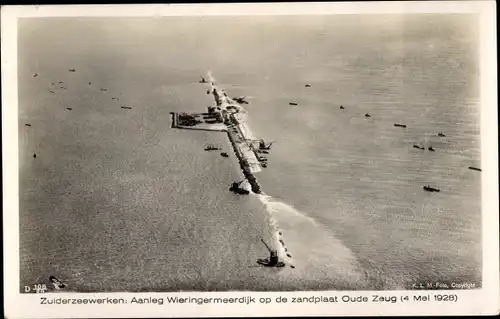 Ak Wieringermeer Hollands Kroon Niederlande, Zuiderzeewerken, zandplaat Oude Zeug, Fliegeraufnahme