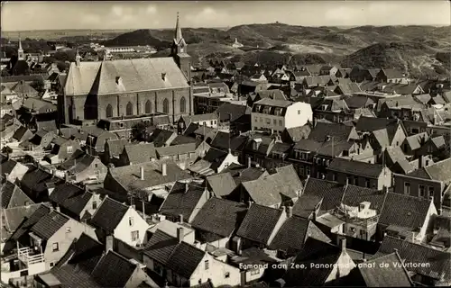 Ak Egmond aan Zee Nordholland Niederlande, Panorama vanaf de Vuurtoren, Kirche