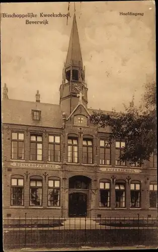 Ak Beverwijk Nordholland Niederlande, Bisschoppelijke Kweekschool, Hoofdingang