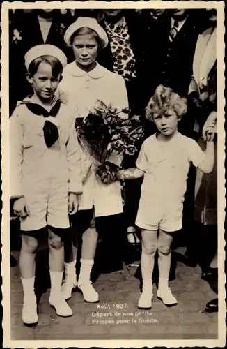 Ak Depart de nos petit princes pour la Suede, Prinz Albert von Liege, Prinz Baudouin, 1937