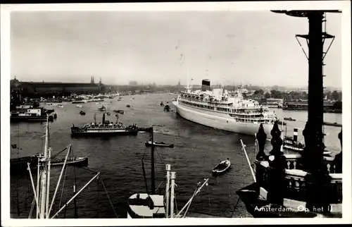 Ak Amsterdam Nordholland Niederlande, Op het IJ, Dampfer