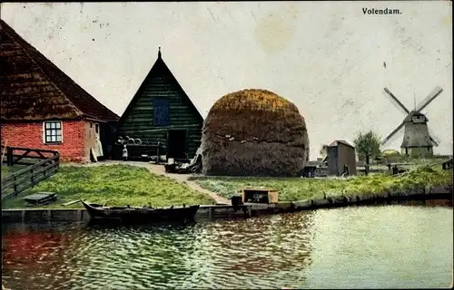 Ak Volendam Nordholland Niederlande, Häuser, Windmühle, Heu