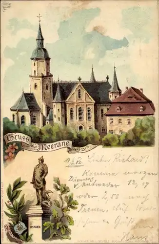 Litho Meerane in Sachsen, Kirche, Bismarckdenkmal