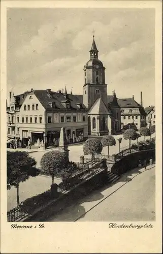 Ak Meerane in Sachsen, Hindenburgplatz, Denkmal, Kirche