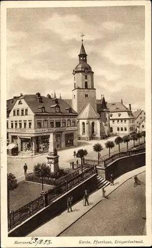 Ak Meerane in Sachsen, Kirche, Pfarrhaus, Kriegerdenkmal, Geschäft Otto Liessmann