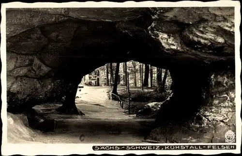 Ak Ostrau Bad Schandau Sächsische Schweiz, Kuhstall Felsen