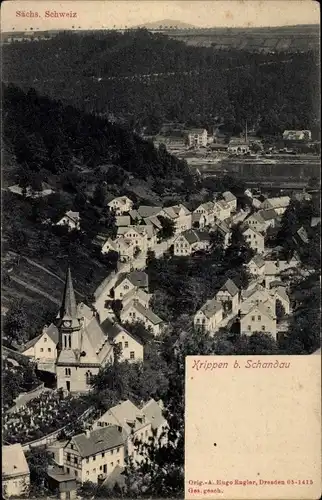 Ak Krippen Bad Schandau in Sachsen, Talblick, Kirche