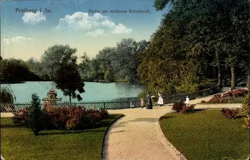 Ak Freiberg in Sachsen, Partie am mittleren Kreuzteich