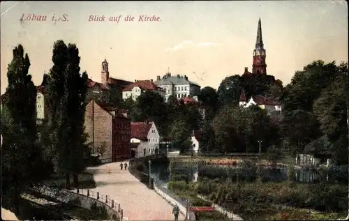 Ak Löbau in Sachsen, Ortsansicht, Blick auf die Kirche