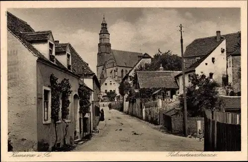 Ak Kamenz in Sachsen, Pulsnitzer Straße, Kirche