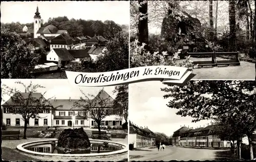 Ak Oberdischingen Alb Donau Kreis, Blick über den Ort, Gartenpartie, Brunnen, Straßenpartie