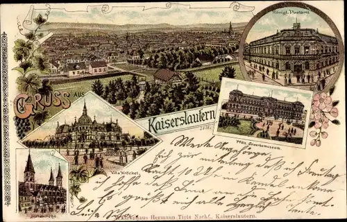 Litho Kaiserslautern in der Pfalz, Postamt, Gewerbemuseum, Villa, Gesamtansicht