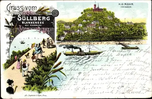 Litho Hamburg Altona Blankenese, Süllberg, Gasthaus H. D. Rohr