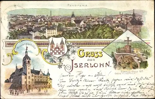 Litho Iserlohn im Märkischen Kreis, Alexanderhöhe, Panorama, Eisernes Kreuz