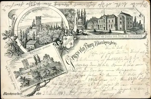 Litho Blankenstein an der Ruhr Hattingen, Burg Blankenstein, Hotel und Restaurant