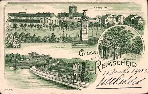 Litho Remscheid im Bergischen Land, Kaiserplatz, Talsperre, Alleestraße