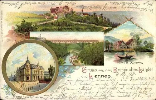 Litho Lennep Remscheid im Bergischen Land, Hotel Kaiserhof, Partie bei Müngsten, Brücke