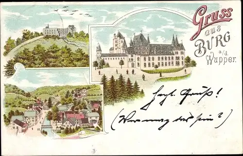 Litho Burg an der Wupper Solingen, Schloss Burg