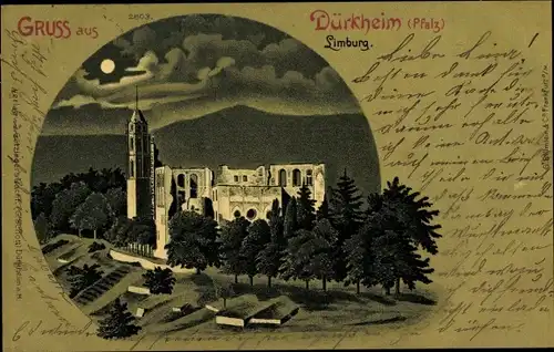 Mondschein Litho Bad Dürkheim am Pfälzerwald, Ruine Kloster Limburg