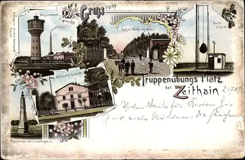 Litho Zeithain in Sachsen, Wasserwerk, Korbsignal, Casino, Truppenübungsplatz, Wasserturm