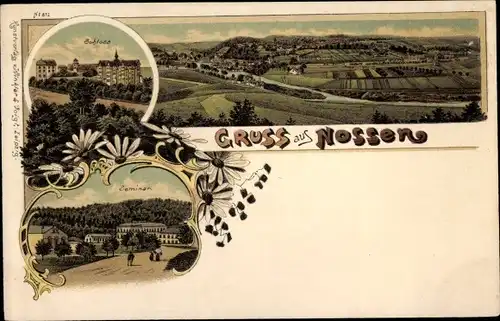 Litho Nossen Landkreis Meißen, Panorama, Schloss, Seminar