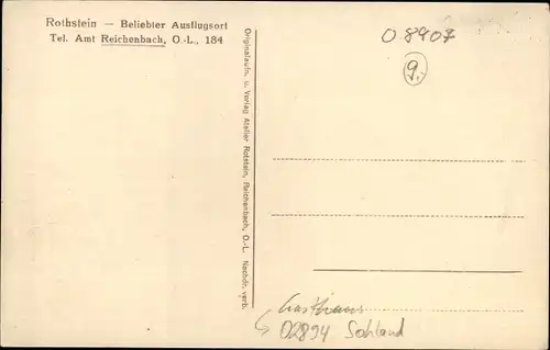 Ak Rothstein Rotstein Reichenbach in der Oberlausitz, Teufelstein, Turnerdenkmal, Bergwirtschaft