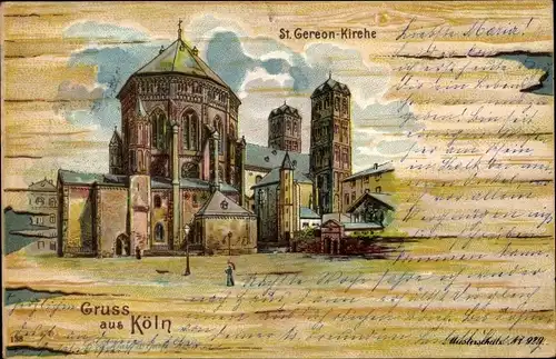 Litho Köln am Rhein, St. Gereon Kirche