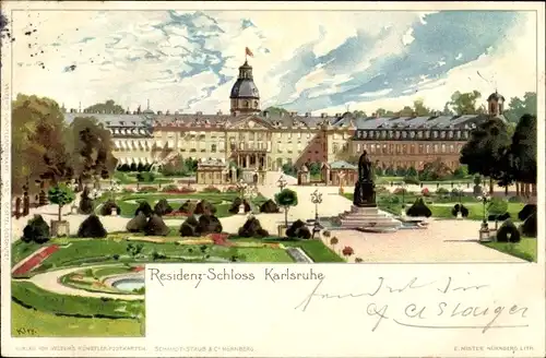 Litho Karlsruhe in Baden, Residenz-Schloss, Denkmal