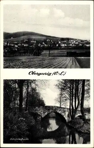 Ak Obergurig Oberlausitz, Panorama von den Feldern gesehen, Böhm'sche Brücke