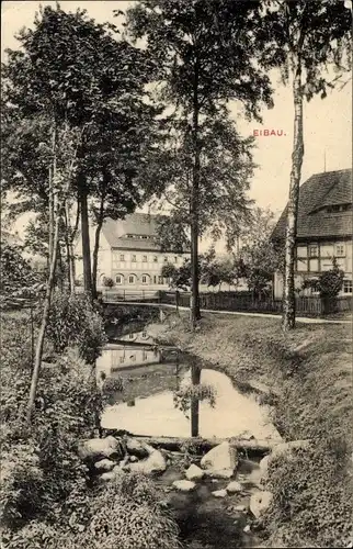 Ak Eibau Kottmar in der Oberlausitz, Bach, Fachwerkhäuser