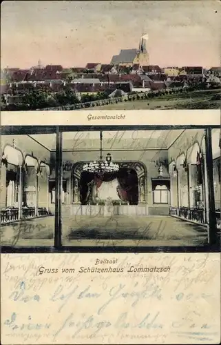 Ak Lommatzsch in Sachsen, Gesamtansicht, Schützenhaus, Ballsaal