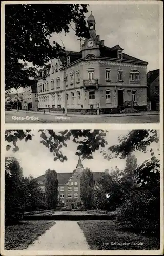 Ak Gröba Riesa an der Elbe Sachsen, Rathaus, Schule