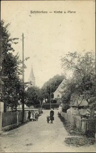 Ak Schmorkau Neukirch Sachsen, Kirche und Pfarre