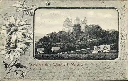 Passepartout Ak Warburg in Westfalen, Burg Calenberg, Blumen